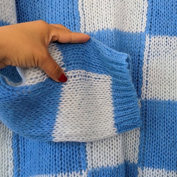 SSENSE Checker Board Blue Sweater Size Extra Large - Picture 7 of 17